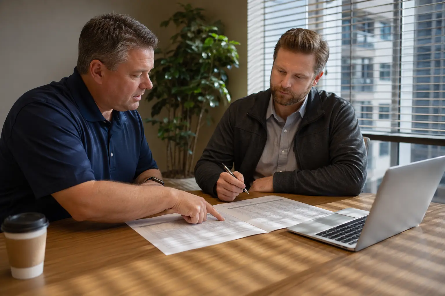 Building manager and elevator contractor comparing full-service versus oil-and-grease maintenance contract types to evaluate elevator maintenance costs