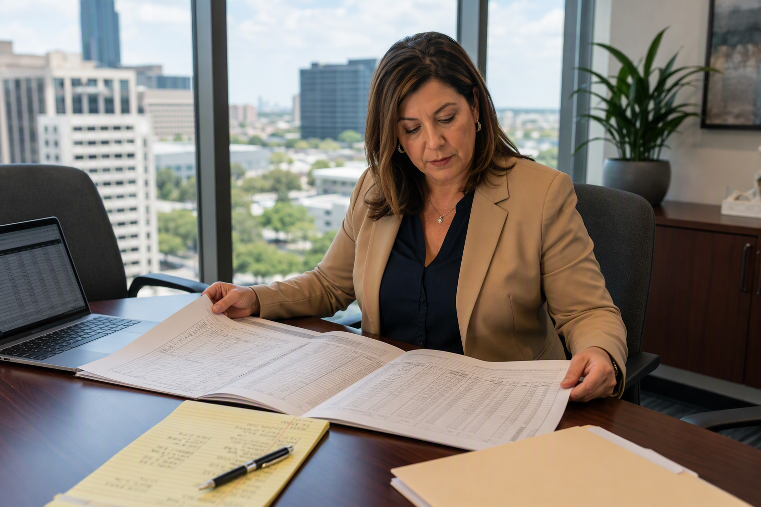 Reviewing Elevator Service History to Guide the Repair vs. Modernization Decision Facilities manager reviewing elevator service history and callback records at a San Antonio office, a key step in determining whether an elevator qualifies for modernization or targeted repairs.