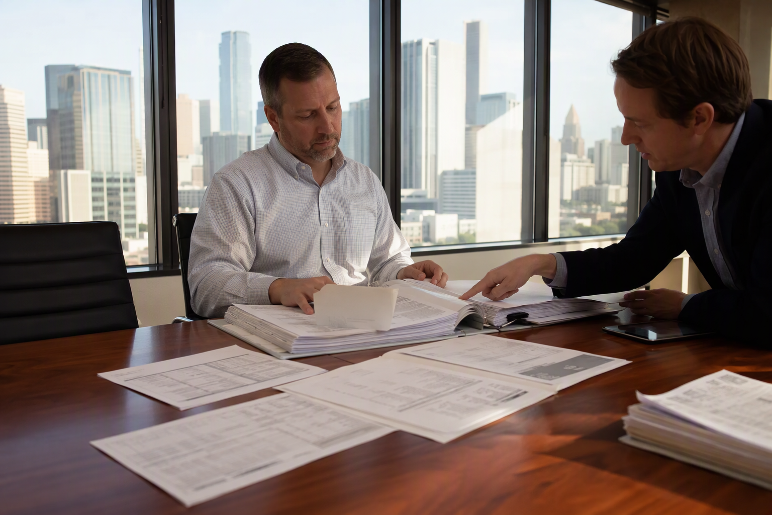 Building owner and lender reviewing elevator code compliance certificates and violation orders before a commercial property sale or refinance in a Texas high-rise office