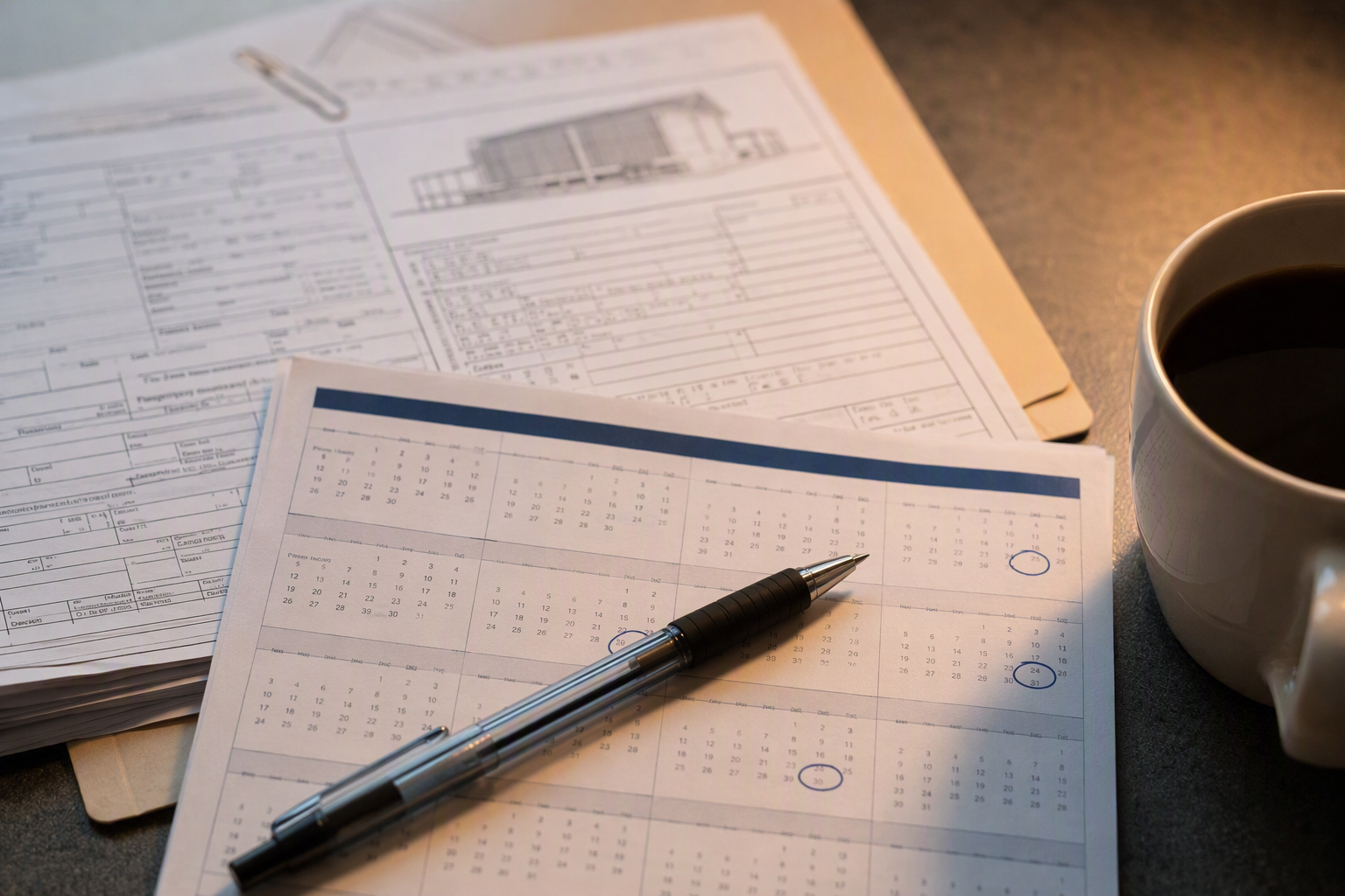 Houston building manager reviewing elevator inspection timeline and annual permit renewal calendar to meet Texas TDI compliance deadlines